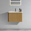Meuble-lavabo de salle de bain mural de 24 po avec lavabo rayé en chêne naturel et en céramique blanche à rebords incurvés de conception moderne-977021332