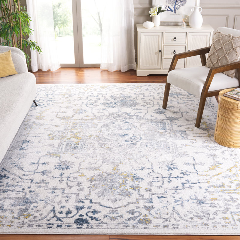 Tapis blanc / bleu Lowrey, Rectangle 8 pi x 10 pi