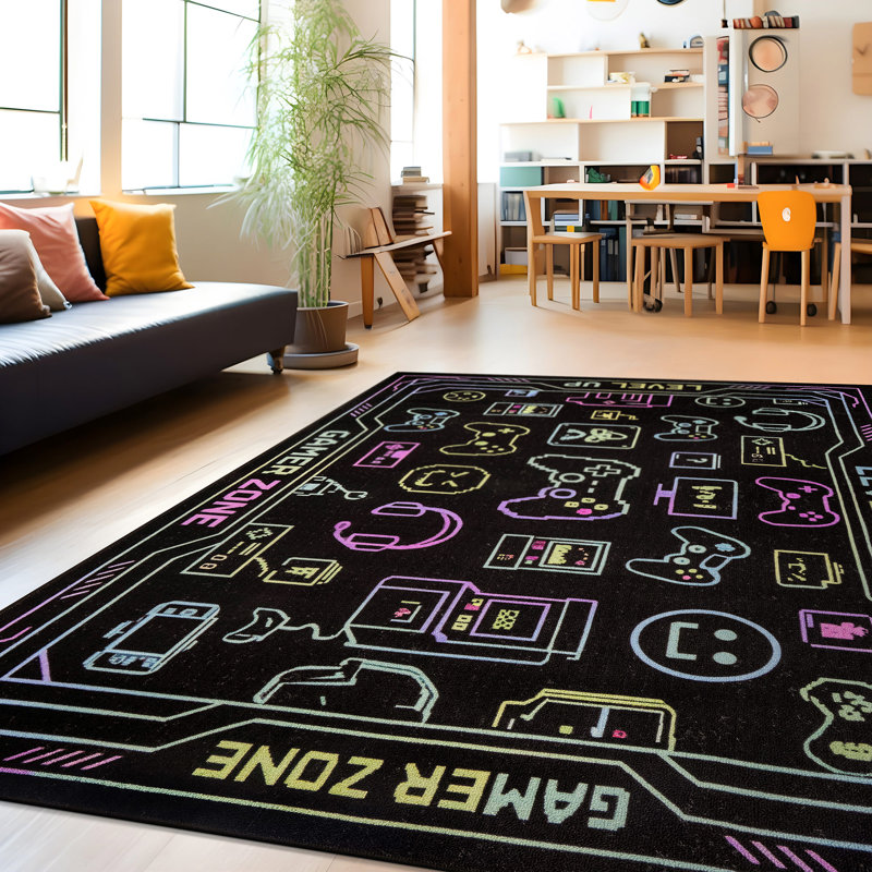 Tapis Gamer Zone Icon, tapis de jeu, noir, envers antidérapant, 5' x 7'