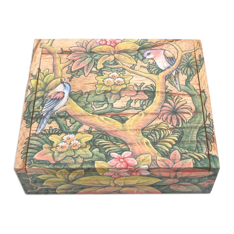 Boîte à bijoux en bois oiseaux tropicaux