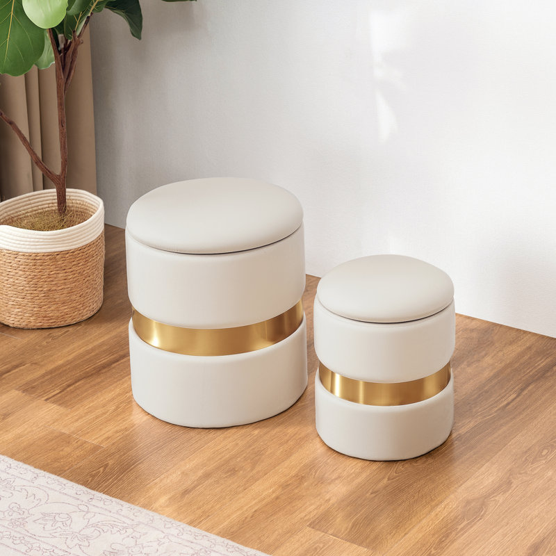 Ottoman with Cushion, Beige Velvet