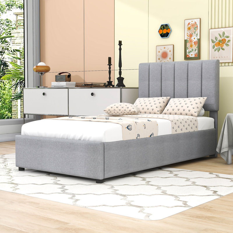 Lit plateforme simple tapissier, gris