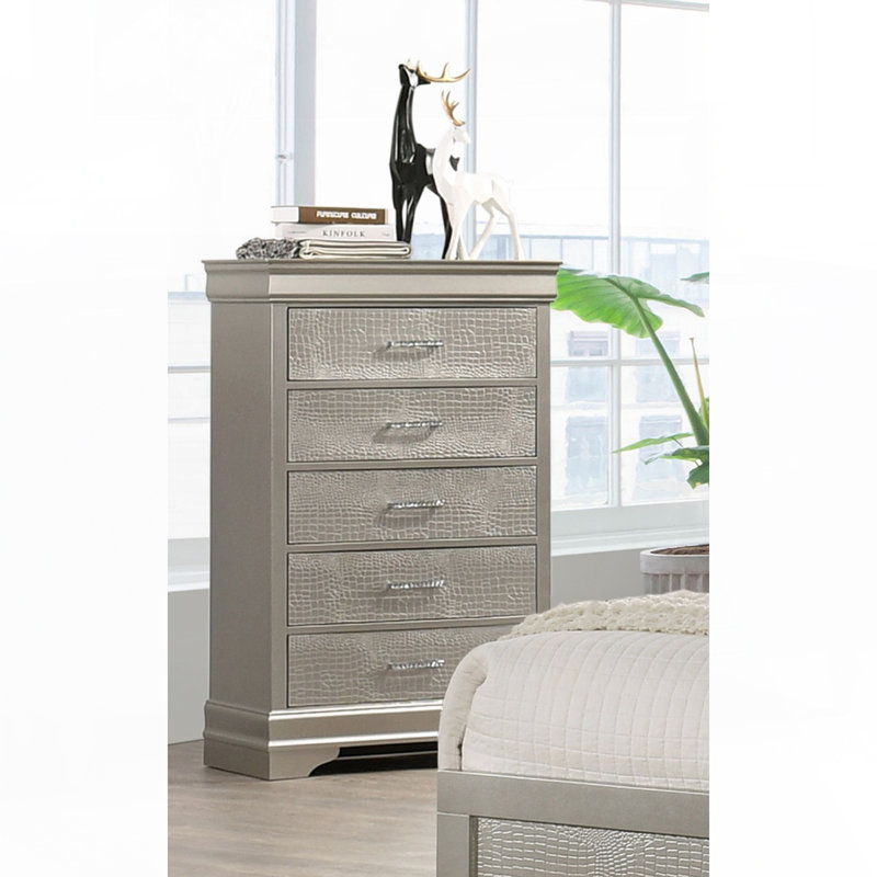 Commode haute 5 tiroirs, Beige