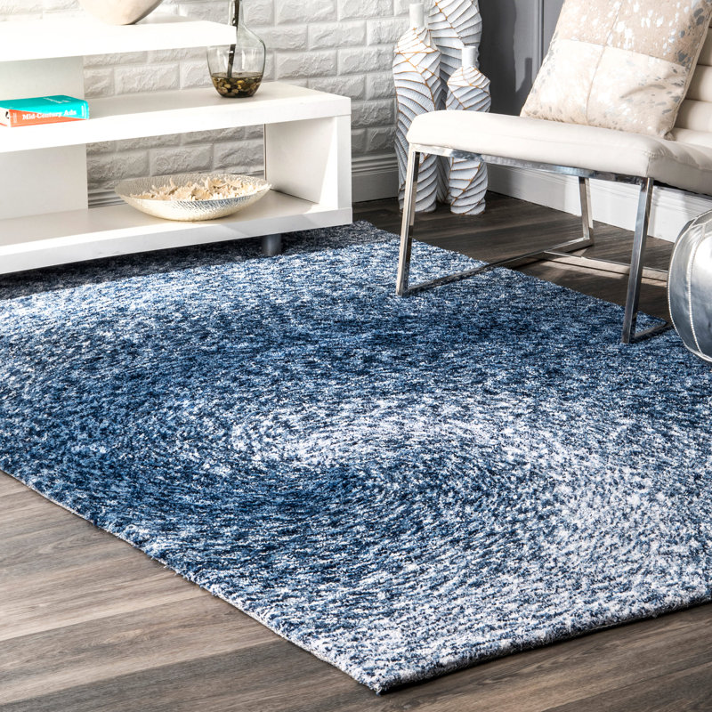 Tapis bleu à poils longs Ackerman, Rectangle 5 pi x 8 pi