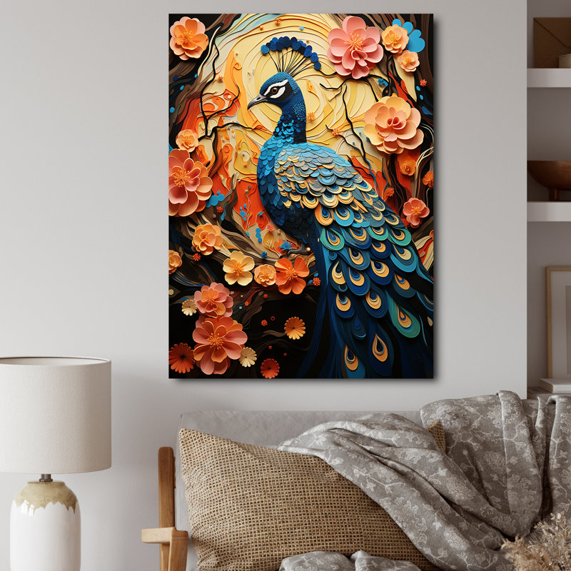Benedito Peacock Collage, impression sur toile encadrée, H 20 po x l 12 po x P 1 po, Toile tendue