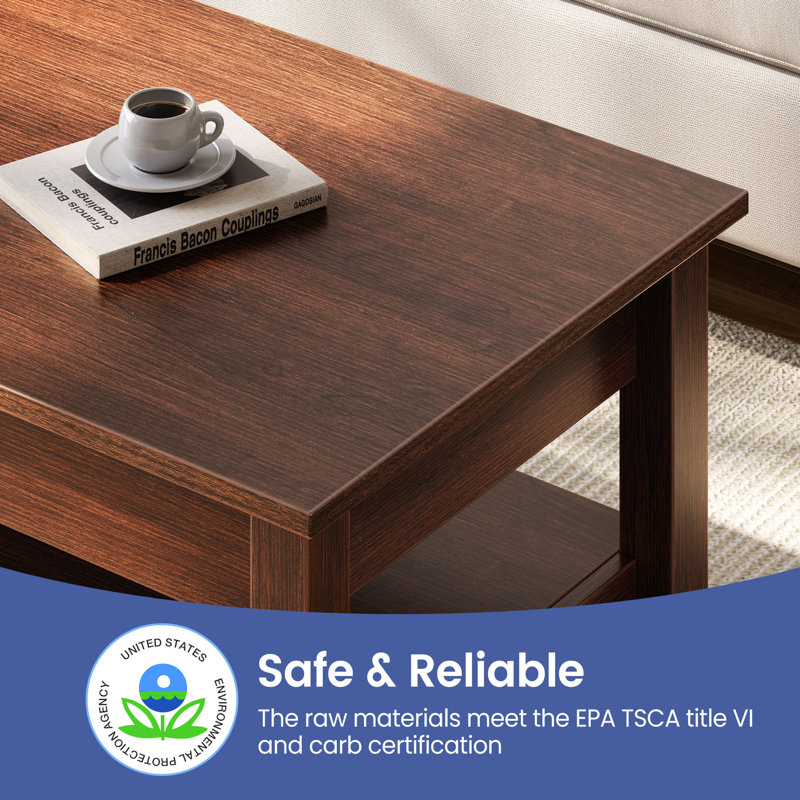 Coffee Table with Storage, Lift Top Coffee Table for Living Room, Espresso, 18.2" H x 39.4" W x 19.7" D