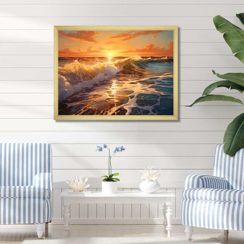 Photo de plage ensoleillée Horizons IX - Décoration murale nautique et plage, Cadre doré à une seule photo