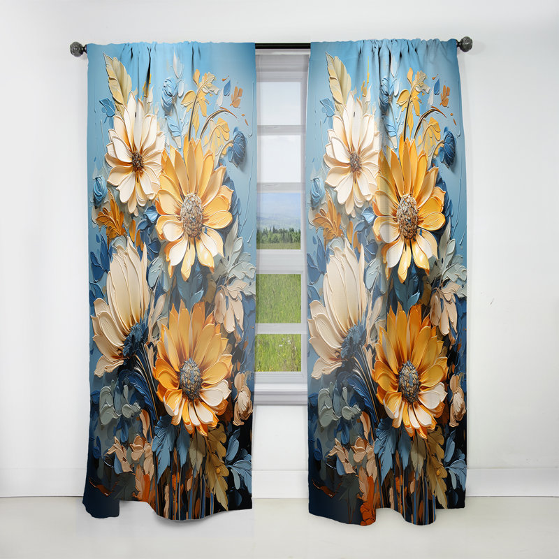 Walstrand Azure Fields Sunflowers III - Traditional Curtain - Velvet Room Darkening - 1 panel, 52" W x 95" L