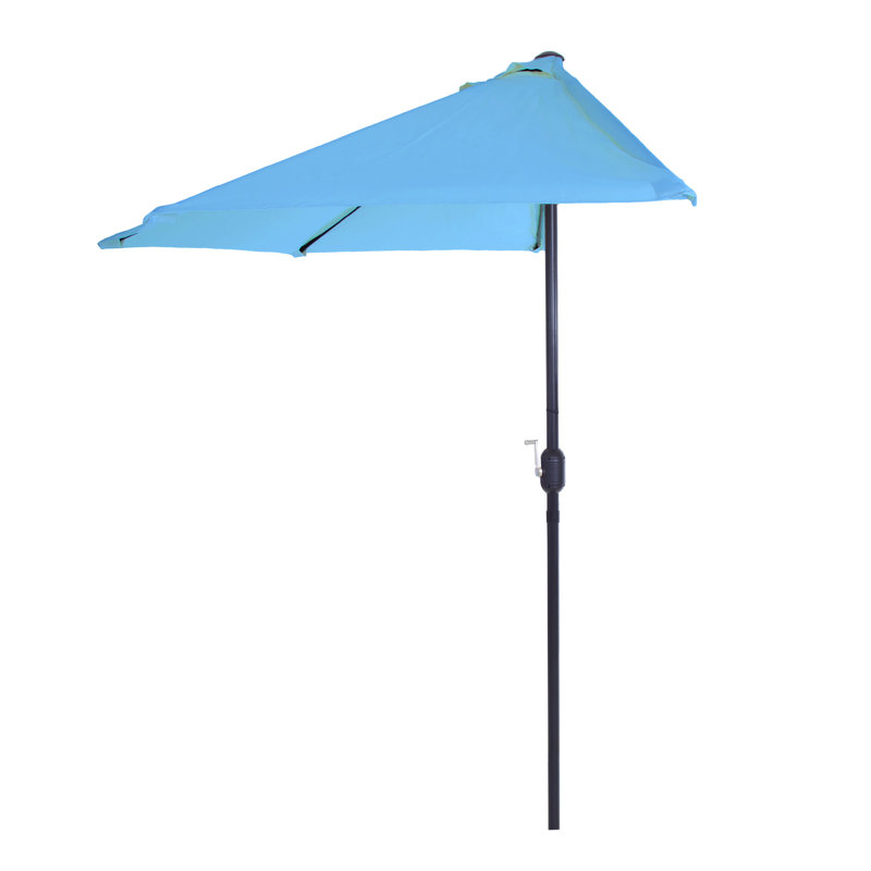 Brilliant Blue Half Round Aluminum Patio Umbrella with Easy Crank