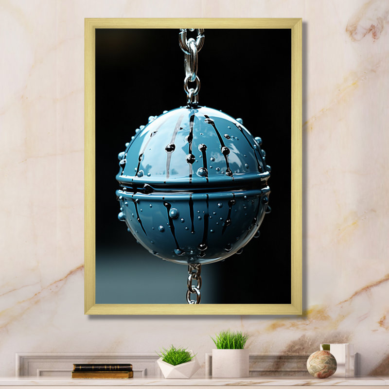 " Abstract Blue Globe Orbital Elegance ", Gold Single Picture Framed, 20" H x 12" W x 1" D