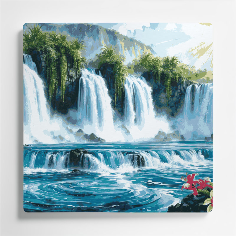 «Hawaiian Waterfalls», art mural en métal vert, H 8 po x l 8 po