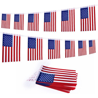 4 juillet, décorations patriotiques pour l'extérieur, bannière de drapeau américain de 45 pi avec 40 drapeaux des États-Unis, décorations de fête de la fête de l'Indépendance pour la maison, la cour, le porche, le festival et les événements
