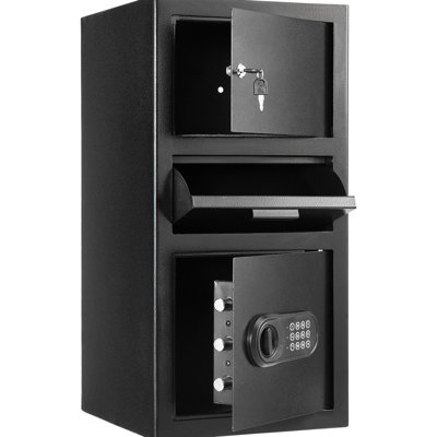 Coffre-fort robuste de 3,6 pieds cubes, fente à l'avant, noir, deux compartiments, coffre-fort à alarme avec fente et clavier numérique, idéal pour la maison de bureau, système de rangement à 3 niveaux, déverrouillage