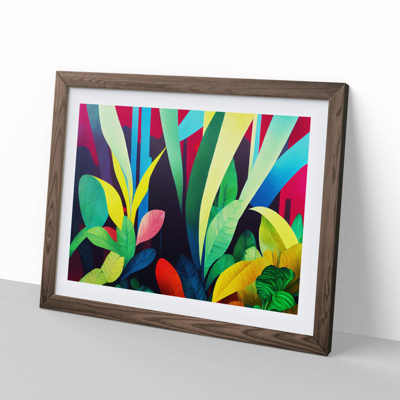 XH1022-9571X Vibrant Jungle Abstract - Single Picture Frame Print, 25cm H x 34cm W x 2cm D, Walnut