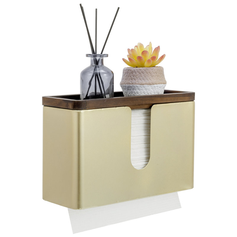 Metal and Wood Wall Mounted Optional Paper Towel Holder