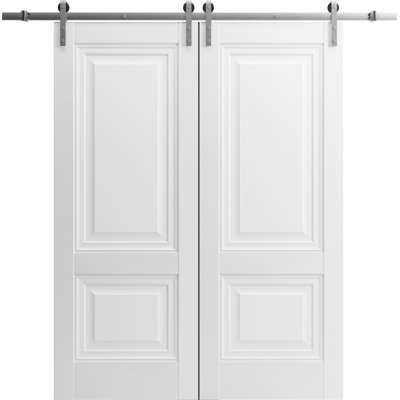Sturdy Double Barn Door | Lucia 8831 White Silk | Stainless Steel 13FT Rail Hangers Heavy Set | Solid Panel Interior Doors -  SARTODOORS, LUCIA8831DB-S-WS-36