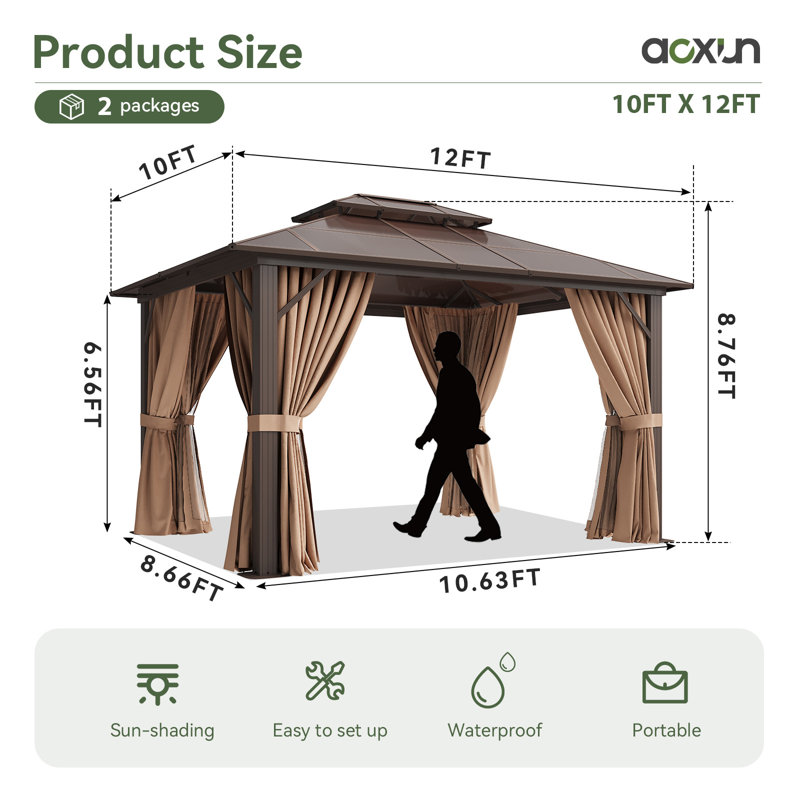 Pavillon de jardin à toit rigide en aluminium 12 pi x 10 pi Aoxun
