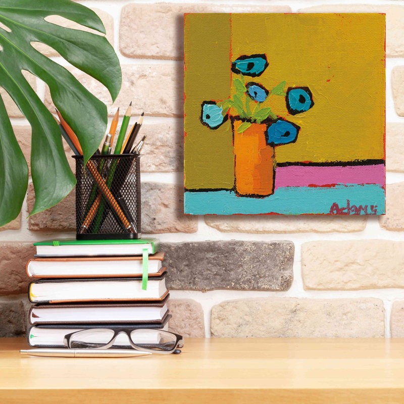 Vase orange - peinture sur toile tendue, H 12 po x l 12 po x P 0,75 po