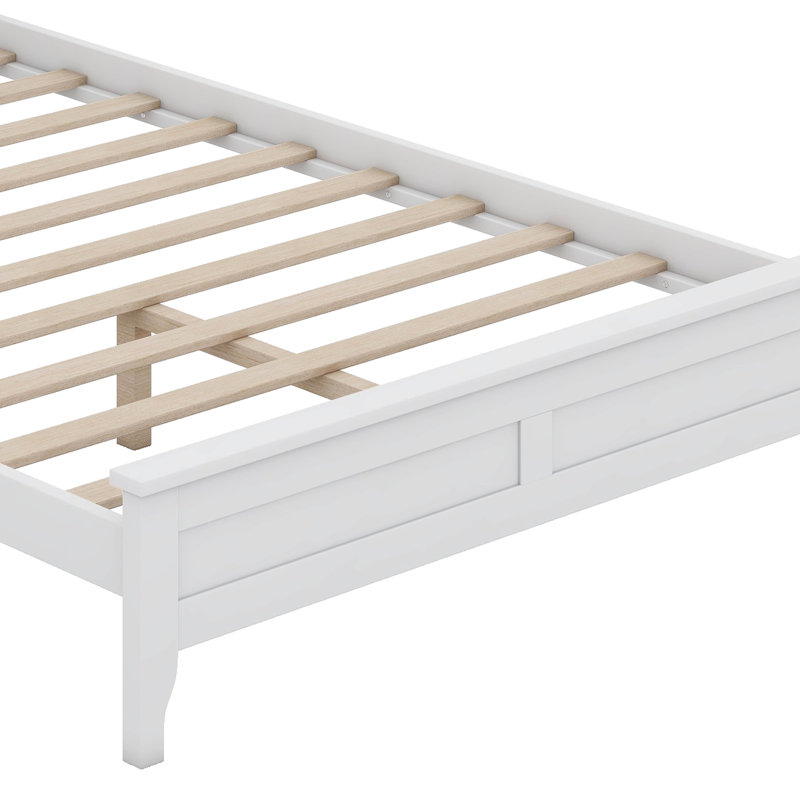 Solid Wood Bed Frame With Headboard, Foot Board And Slats, Full, White