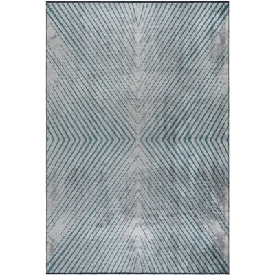 Abstract Machine Woven, Hand Finished Teal Blue Area Rug