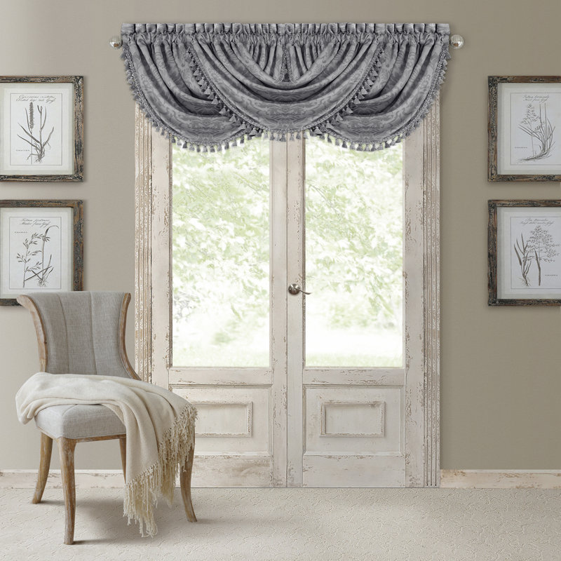 Cantonnière à motif pompon et cascade Alicia, Argent