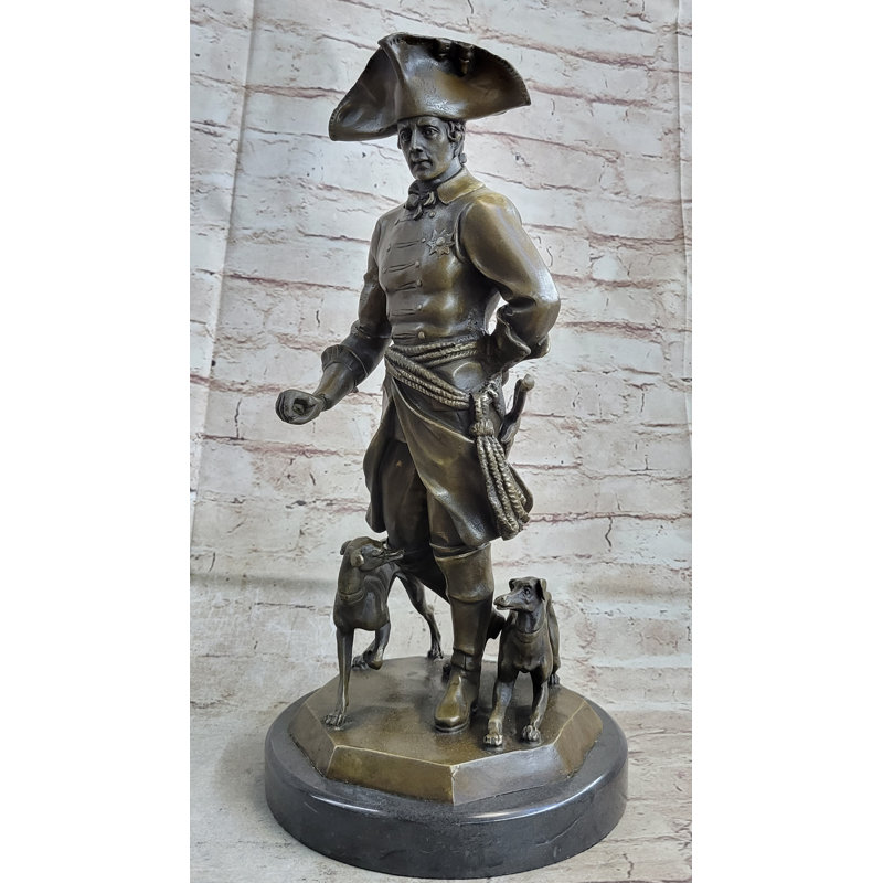 Statue de bronze de statue de bronze de Frederick Prusse de la Prusse avec chiens Kaesbach 16 po x 8,5 po