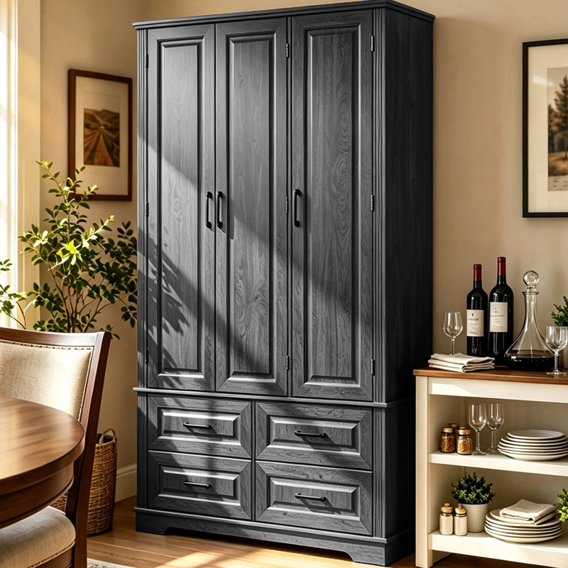  Adwin 72'' Freestanding Pantry Cabinet with 3 Pull Out Tray and Adjustable Shelves, Gray