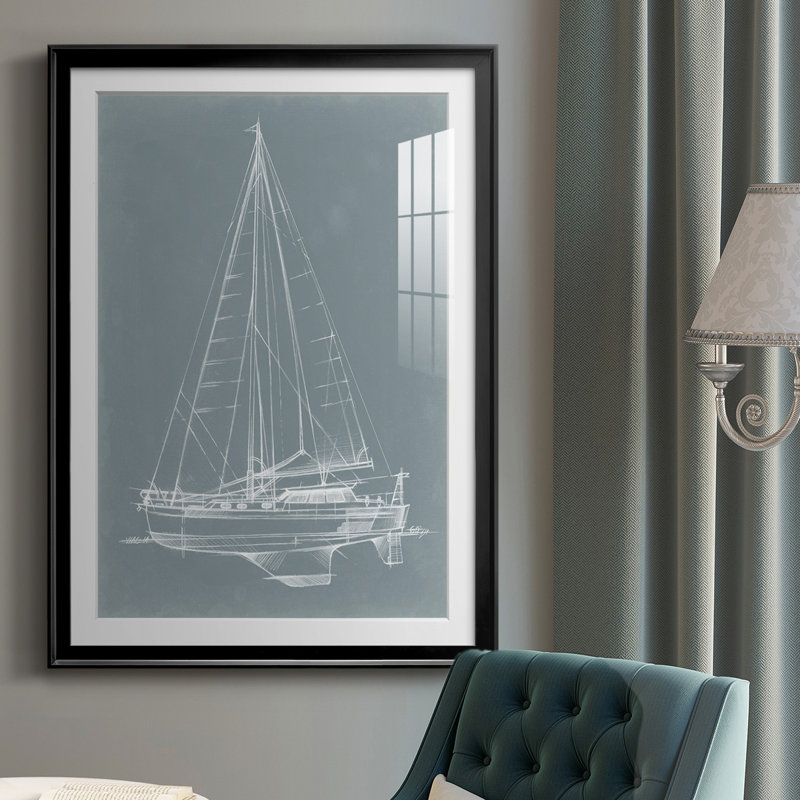 Yacht Sketches I - Impression de cadre photo unique sur papier, H 42,5 po x l 30,5 po x P 1 po, Noir