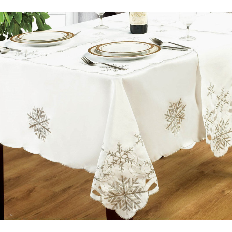 SNOWFLAKE embroidered Rex Tablecloth, 180cm W x 275cm L