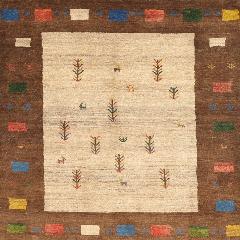 Tapis abstrait beige / rouge / vert Schlitz, Carré 4 pi