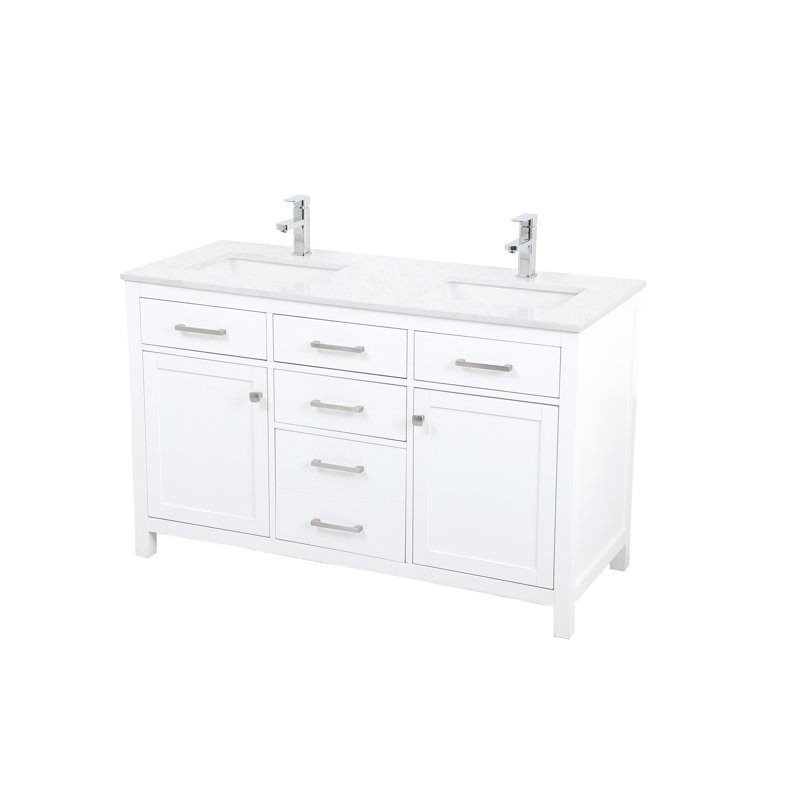 Lewis 54'' Double Bathroom Vanity with Engineered Marble Top, White