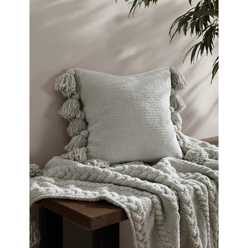 Pom Pom Square Pillow Cover & Insert, Cloud Gray