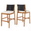 Tabourets de bar d'extérieur en bois d'acacia, ensemble de 2, avec coussin et dossier en osier pour patio et cuisine-214247558