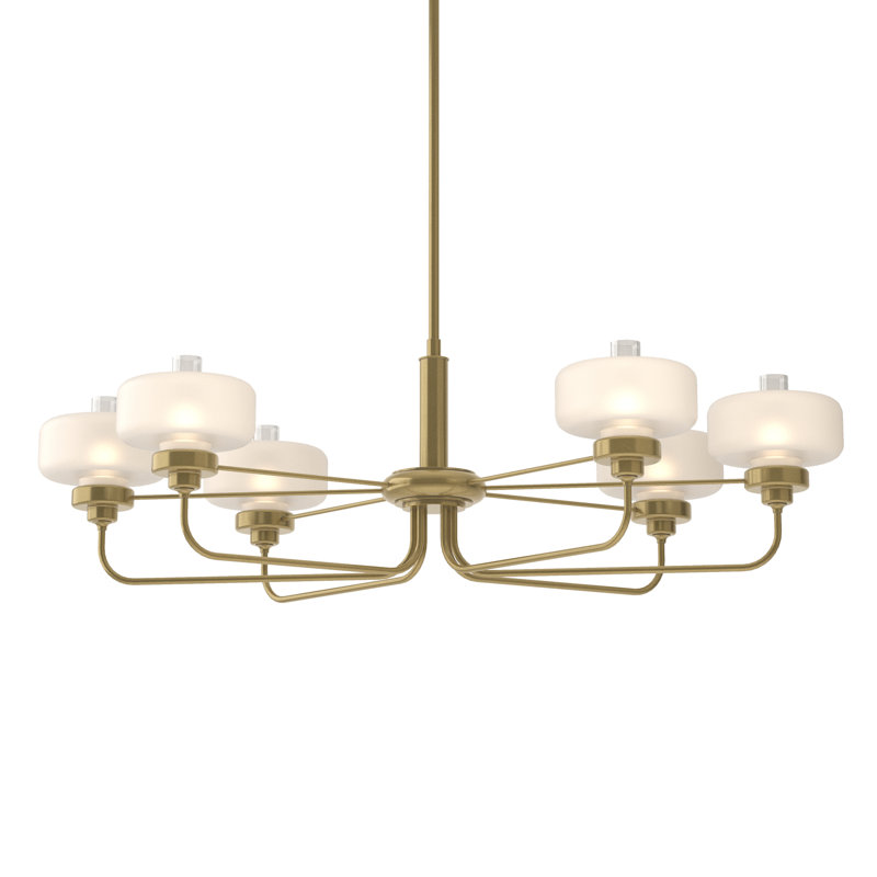 Nola 6 - Light Unique/Statement Classic/Traditional Chandelier, Frost Glass with Clear, Modern Brass, 18.3" - 60.3"
