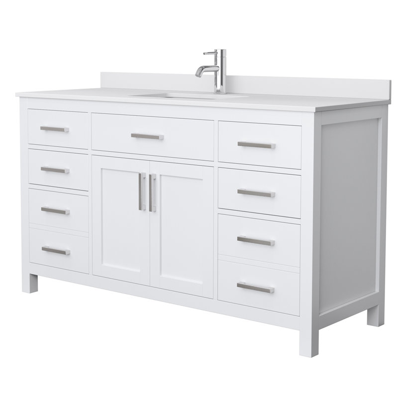Beckett 60" Single Bathroom Vanity Set, Brushed Nickel, White Cultured Marble, White