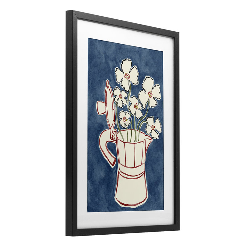 Moka Pot Flowers, reproduction encadrée sous verre, conception de JJ Design House LLC, H 20 po x l 14 po, Cadre noir minuit