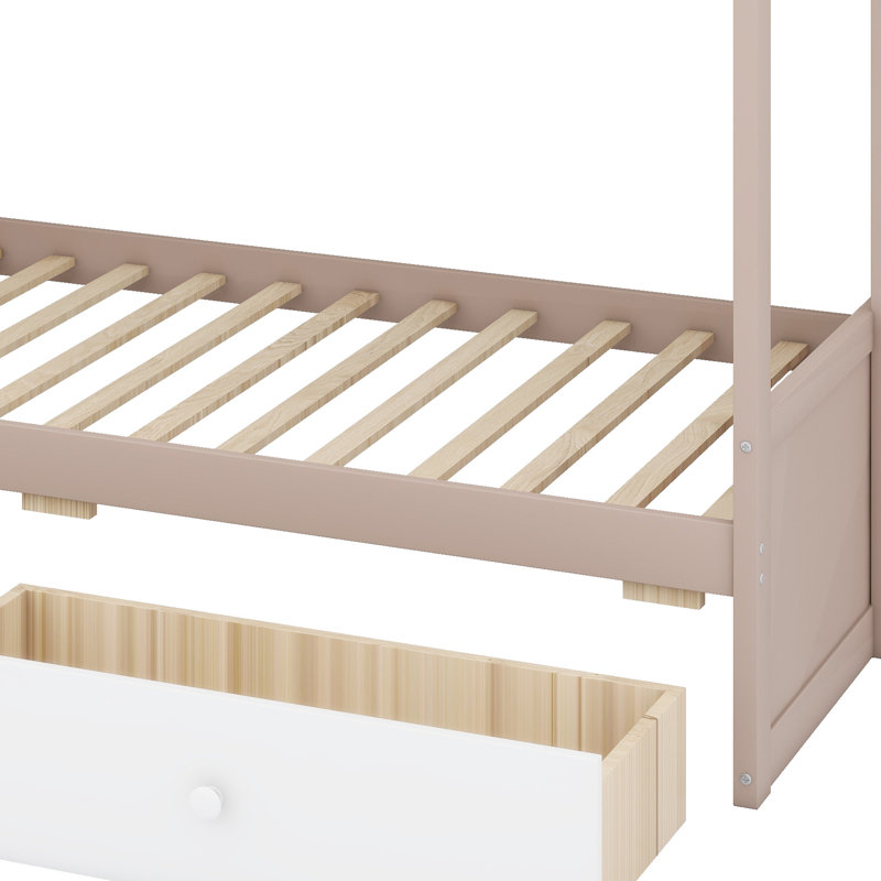 Lit superposé de conception de château pour enfants avec tiroirs intégrés, tablettes ouvertes et bandes lumineuses décoratives à DEL