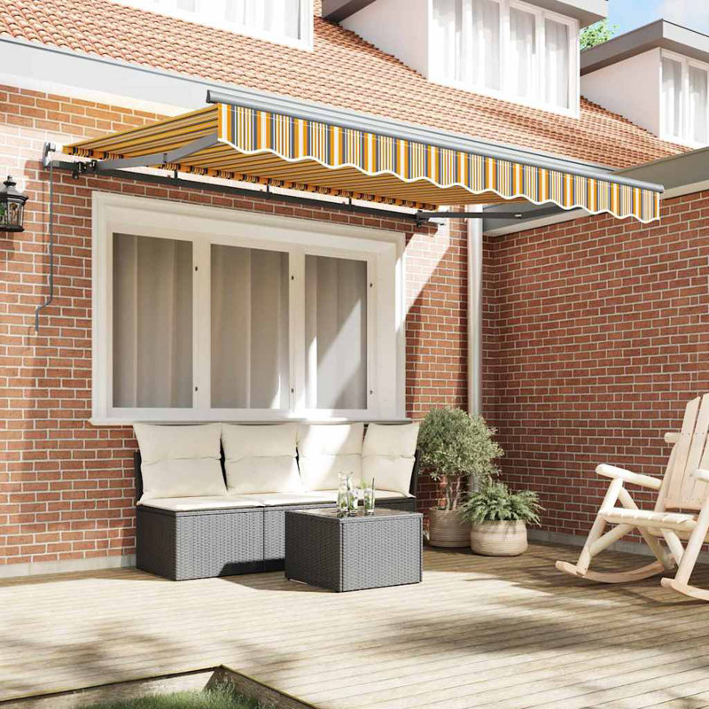 Brayden Studio 200cm D Retractable Door / Window Awning, Yellow/Brown/Anthracite, 350 cm W x 200 cm D