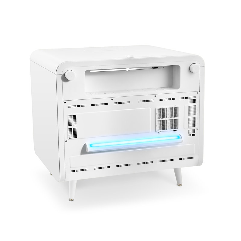 White Smart Side Table with Wireless Charging and Cooling Drawer