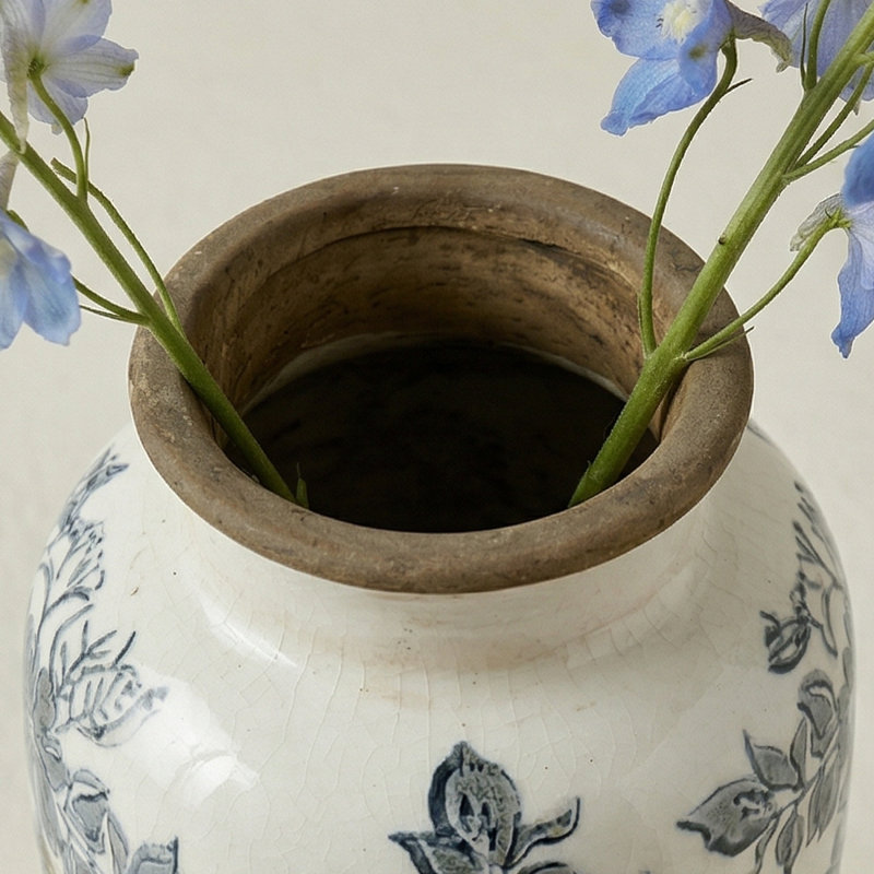 Vase à fleurs rétro en céramique, vase à motif floral champêtre