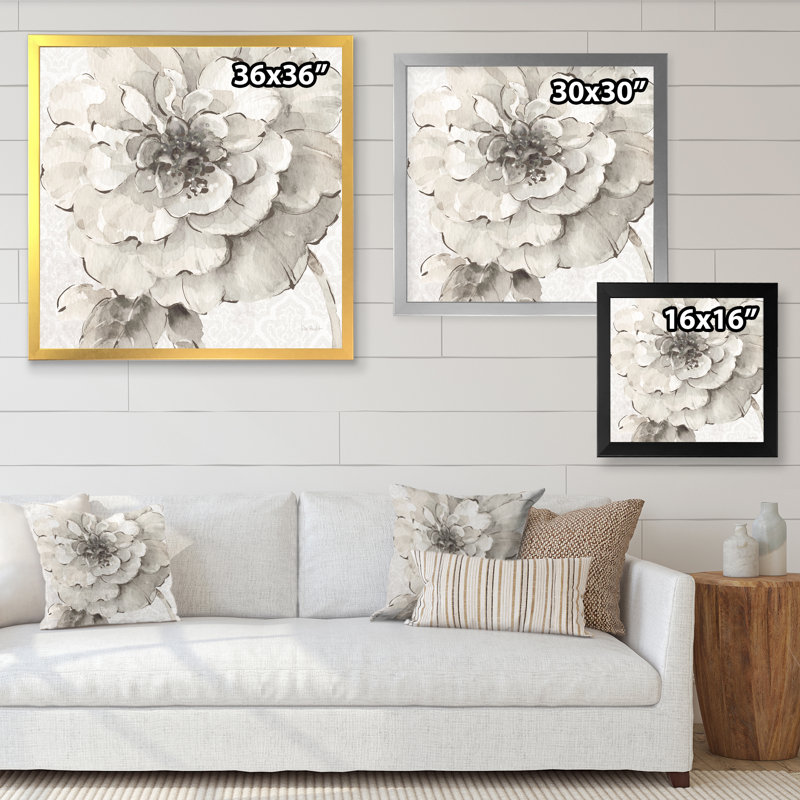 « indigold gris pivoines i »-image image sur toile, H 16 po x l 16 po x P 1 po, Cadre doré