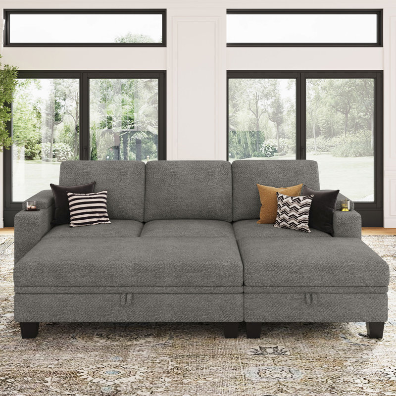 Canapé-lit modulaire Penespa Chenille, Chenille gris pâle