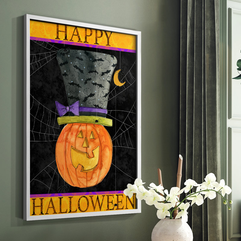 Joyeux Halloween, reproduction encadrée - bois massif, Blanc, H 14 po x l 11 po