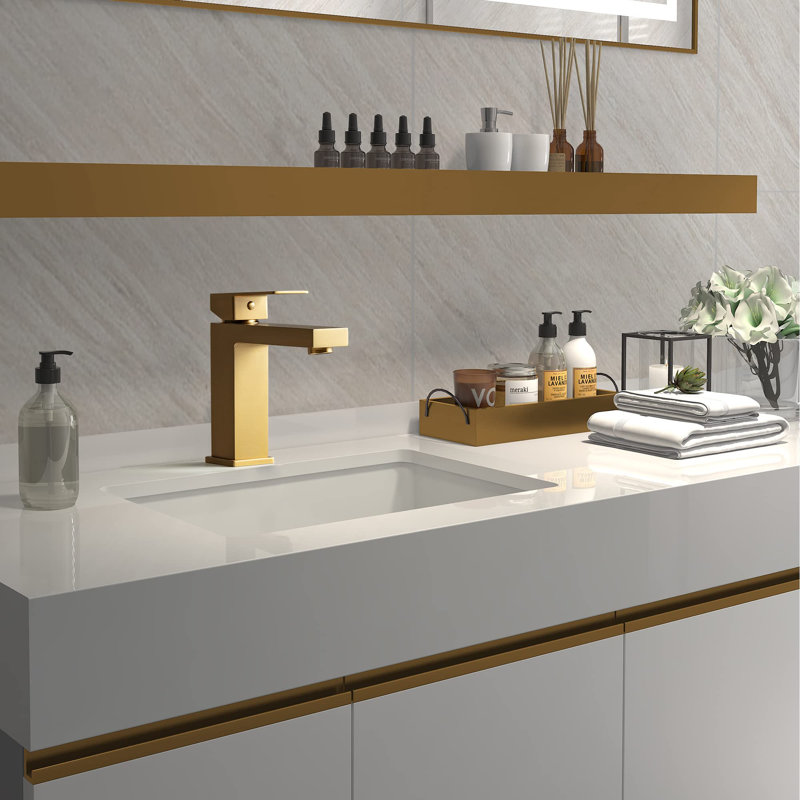 Single-Hole Single-handle Bathroom Faucet with Drain Assembly, Gold