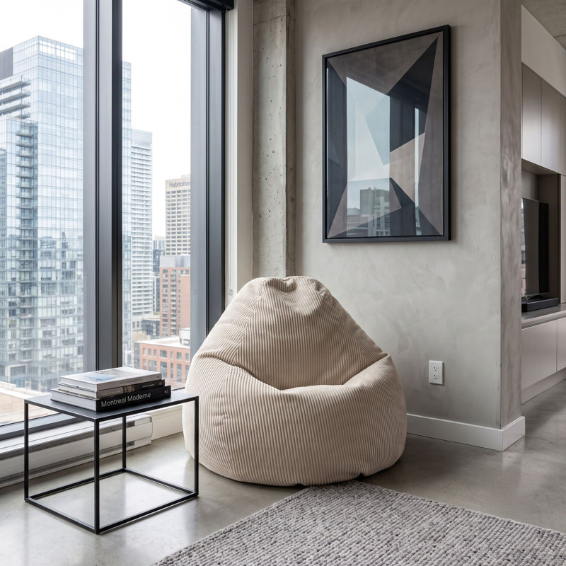 Shara Bean Bag, Polystyrene Beans, Beige Corduroy