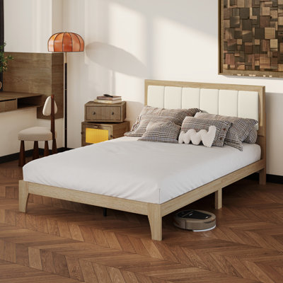 Bed Frame With Upholstered Headboard, Platform Bed Frame With Wooden Slats, No Box Spring Needed, Easy Assembly