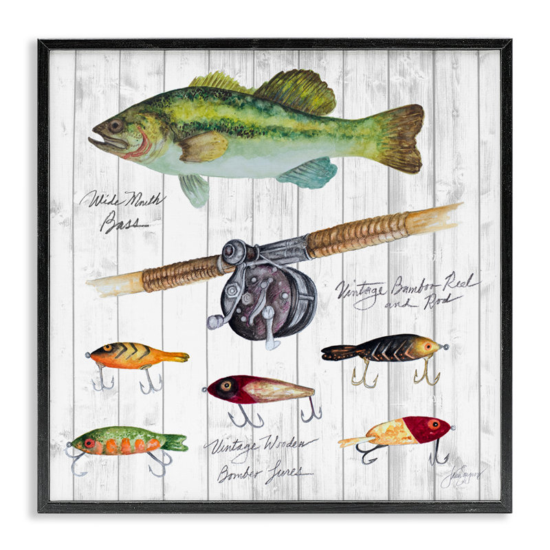 Fishing Lure Diagram Framed Giclee Art by Janice Gaynor, Midnight Black Framed Giclee, 17" H x 17" W