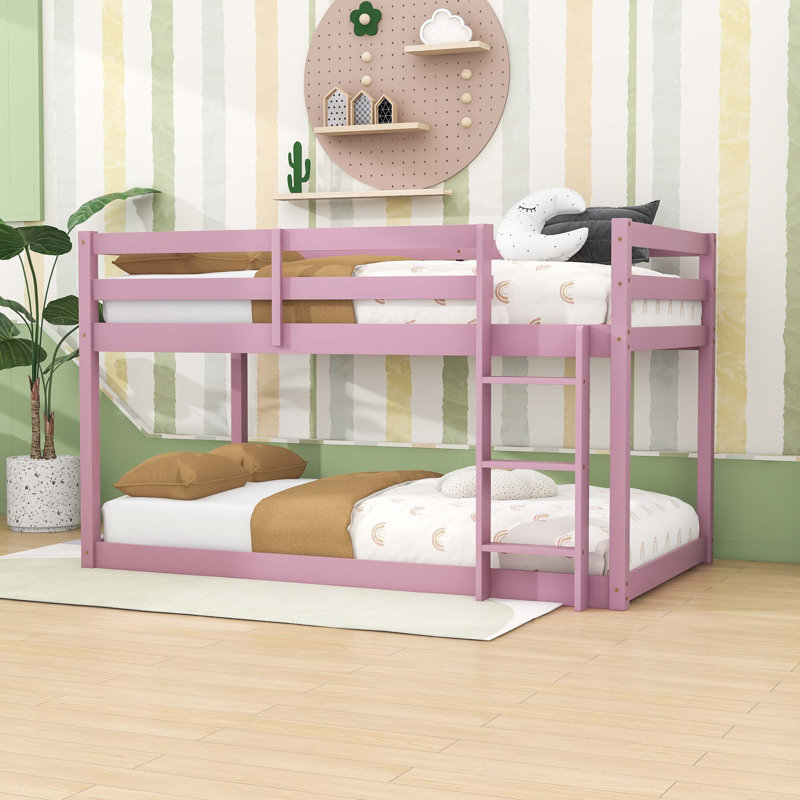 Lit superposé simple au-dessus d'un lit simple avec utilisation polyvalente et échelle, Rose
