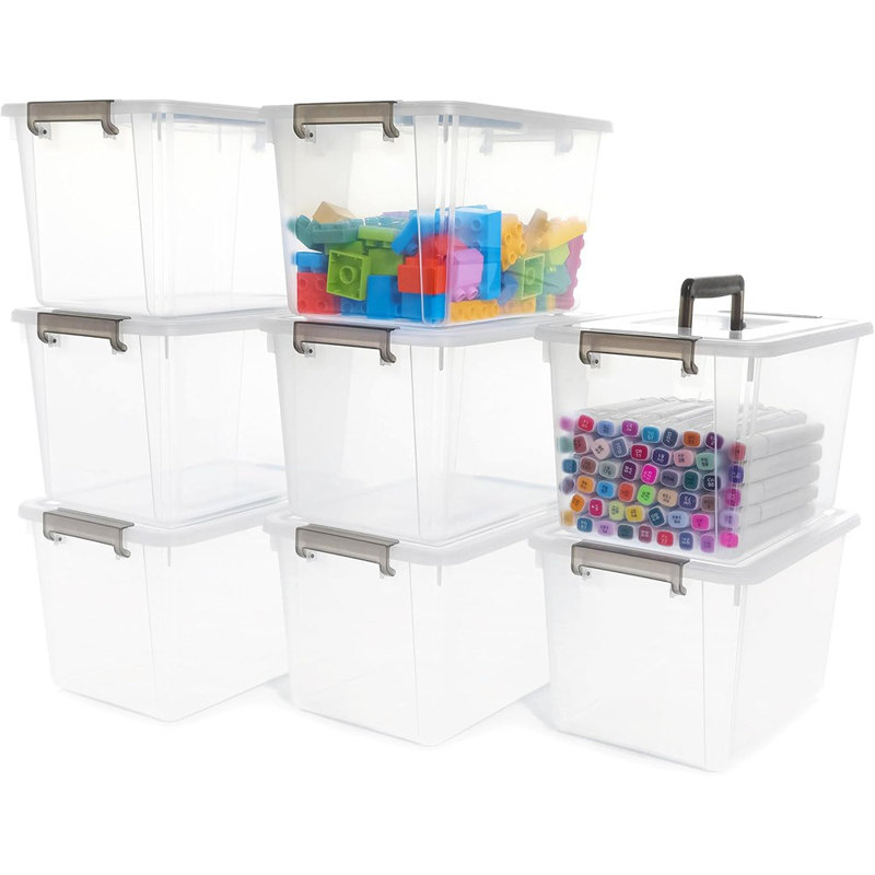 Citylife 8 Packs 6 Qt Plastic Storage Bins With Latching Lids Clear Storage Box With Handle Stackable Storage Containers For Organizing Snacks, Crafts, Toys, Tools
