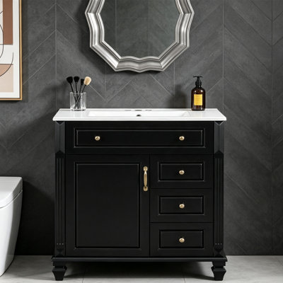 Meuble-lavabo de 30 po avec lavabo supérieur, armoire de rangement moderne avec 3 tiroirs et un tiroir basculant